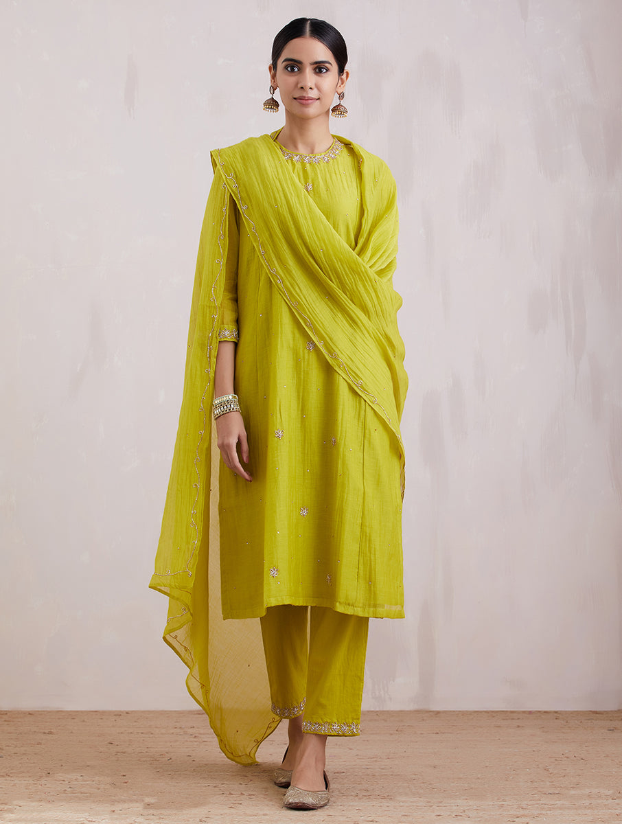 Naqsh Lime Green Zero Neck Kurta Set of 3