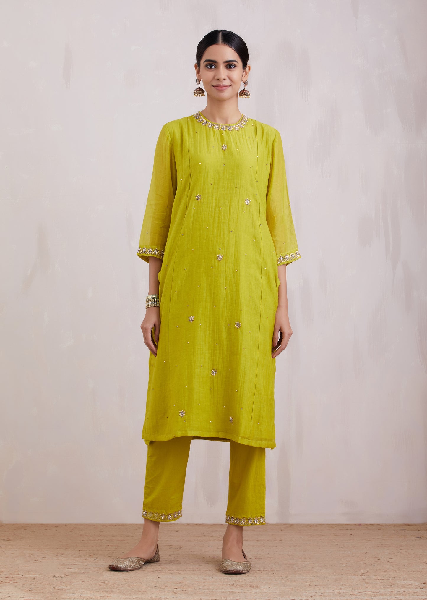 Naqsh Lime Green Zero Neck Kurta Set of 3