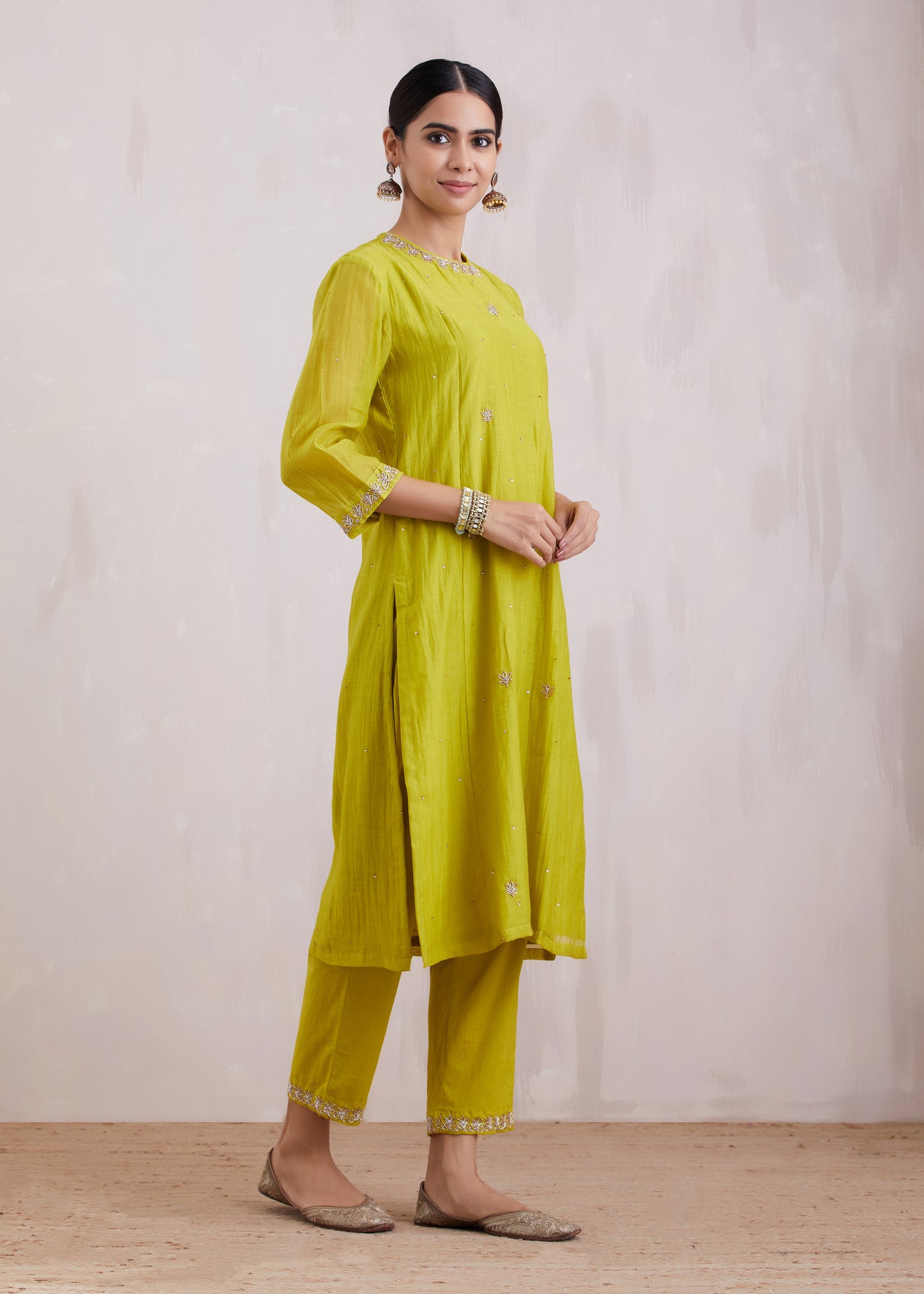 Naqsh Lime Green Zero Neck Kurta Set of 3