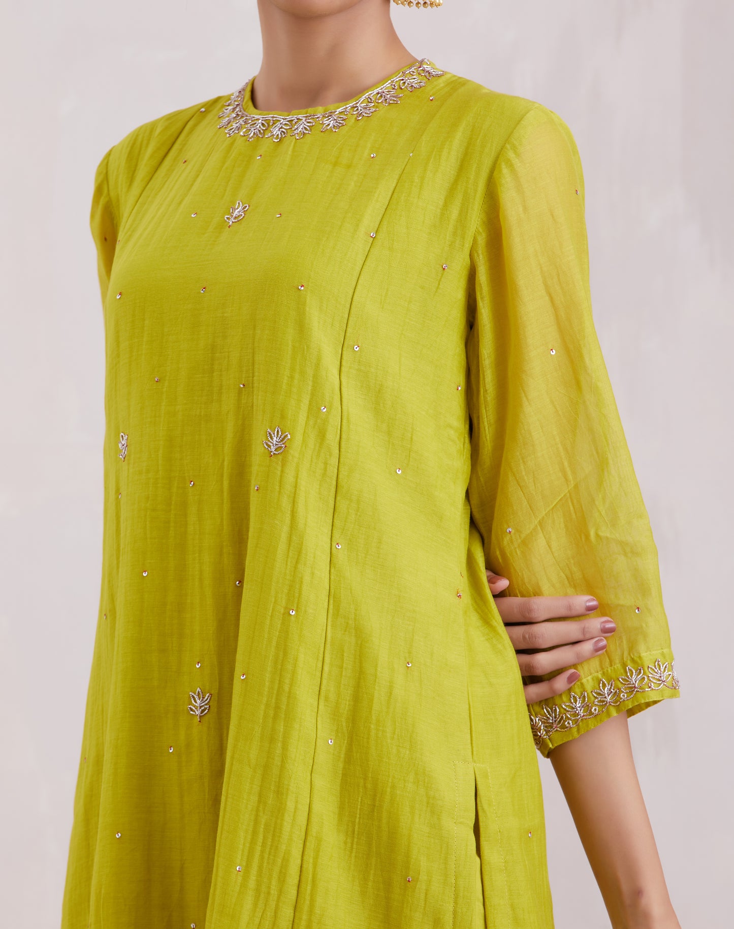Naqsh Lime Green Zero Neck Kurta Set of 3