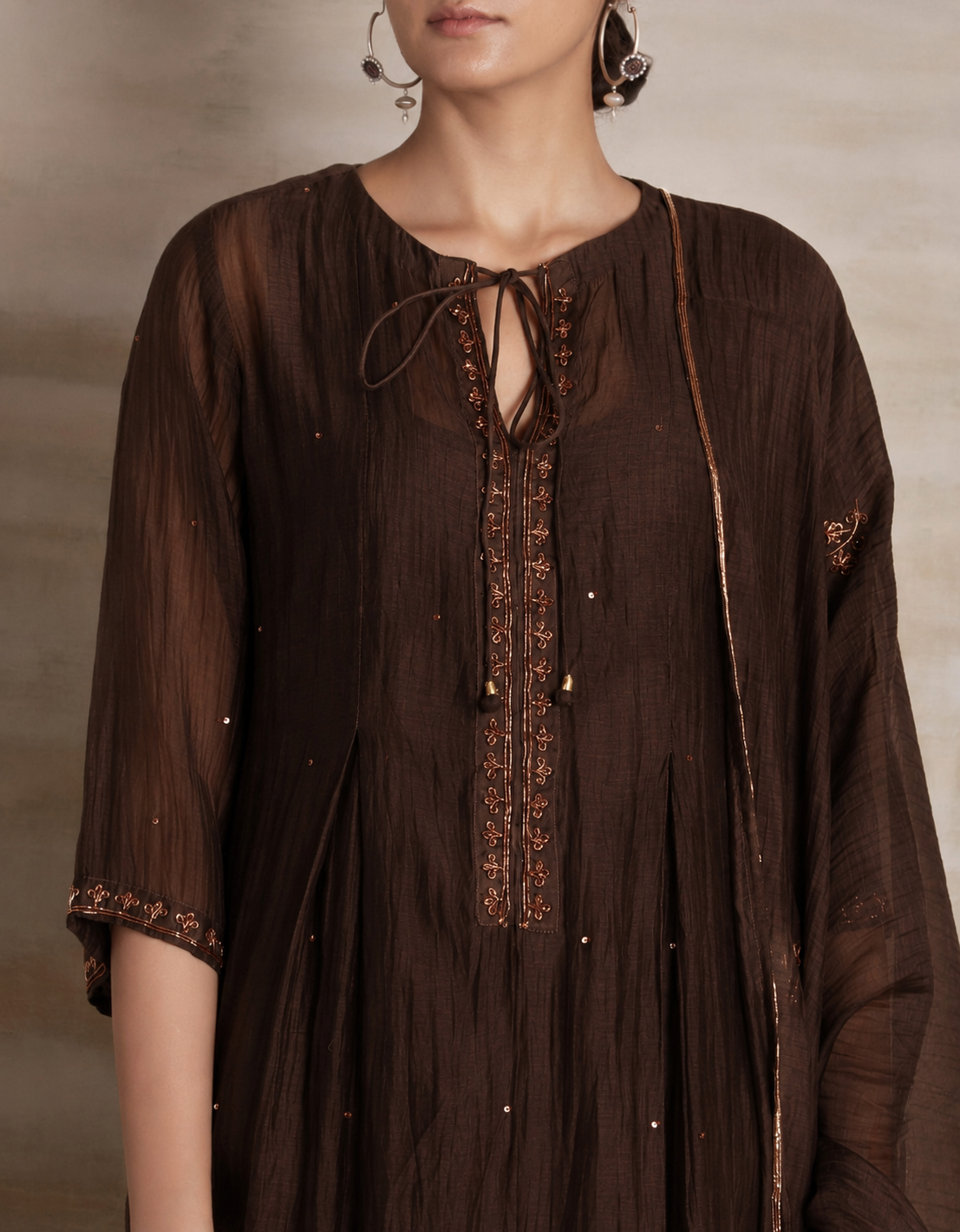 Naqsh Brown Box Pleat Kurta set of 3