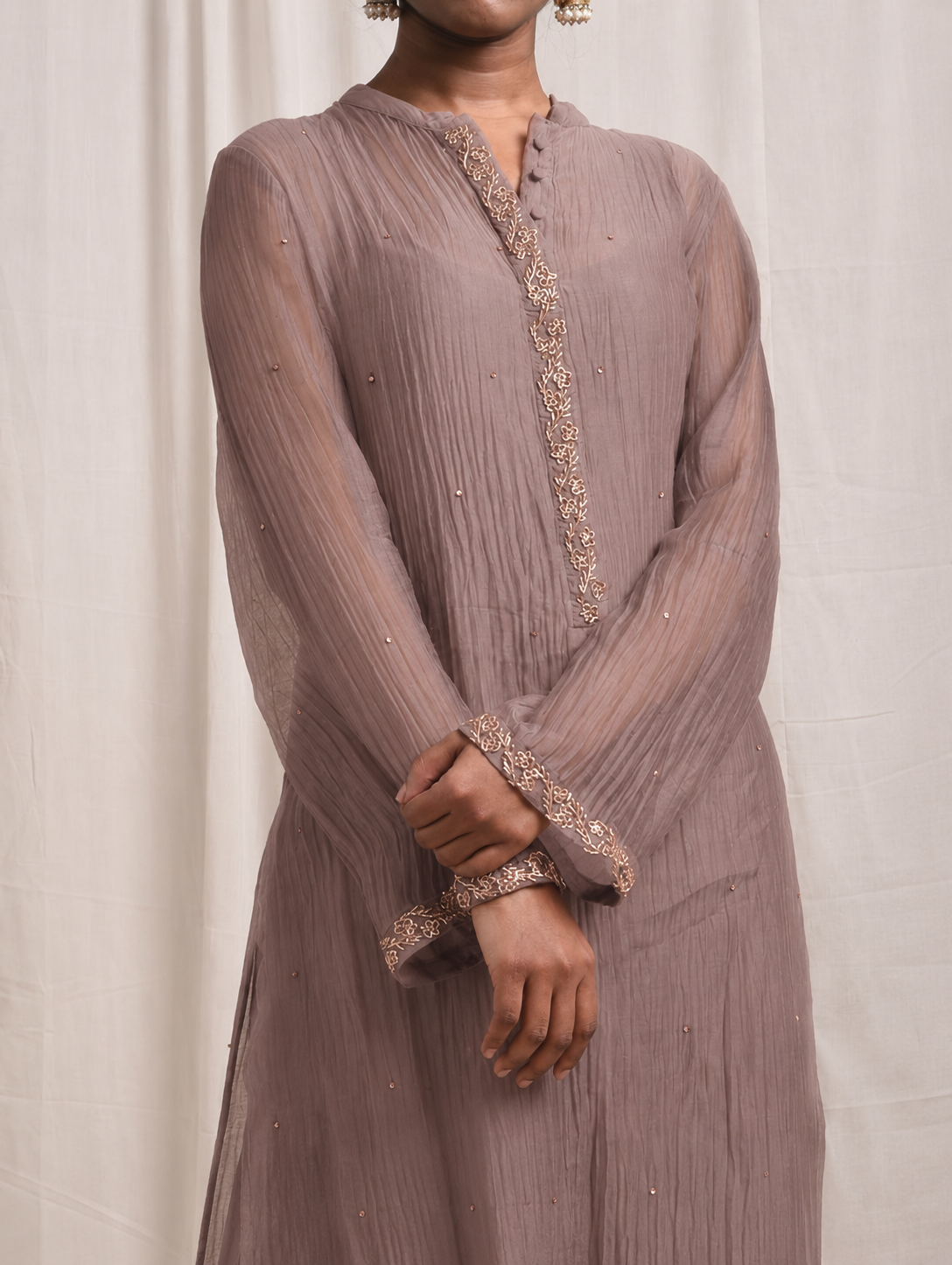 Naqsh Taupe Straight Kurta set of 3