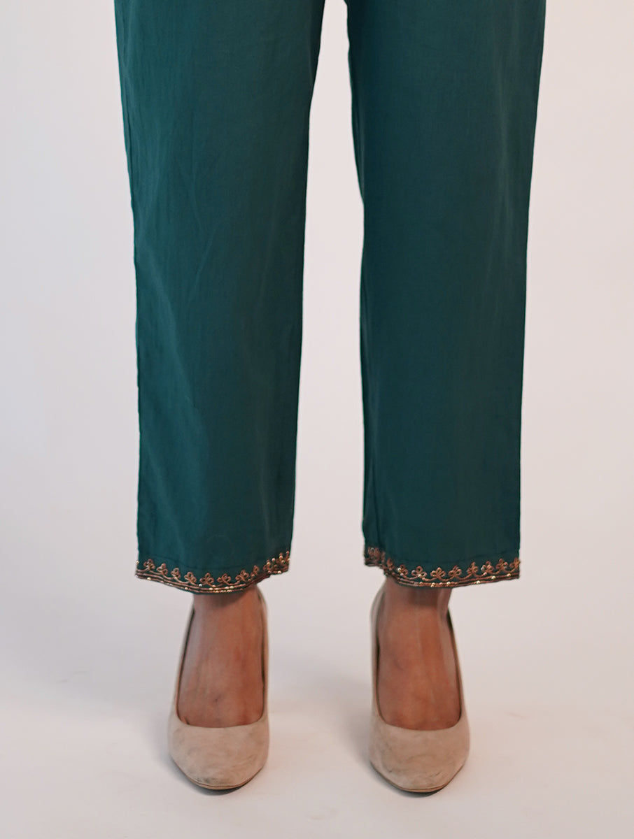 cotton green color hand embroidered zardozi pant/pajama