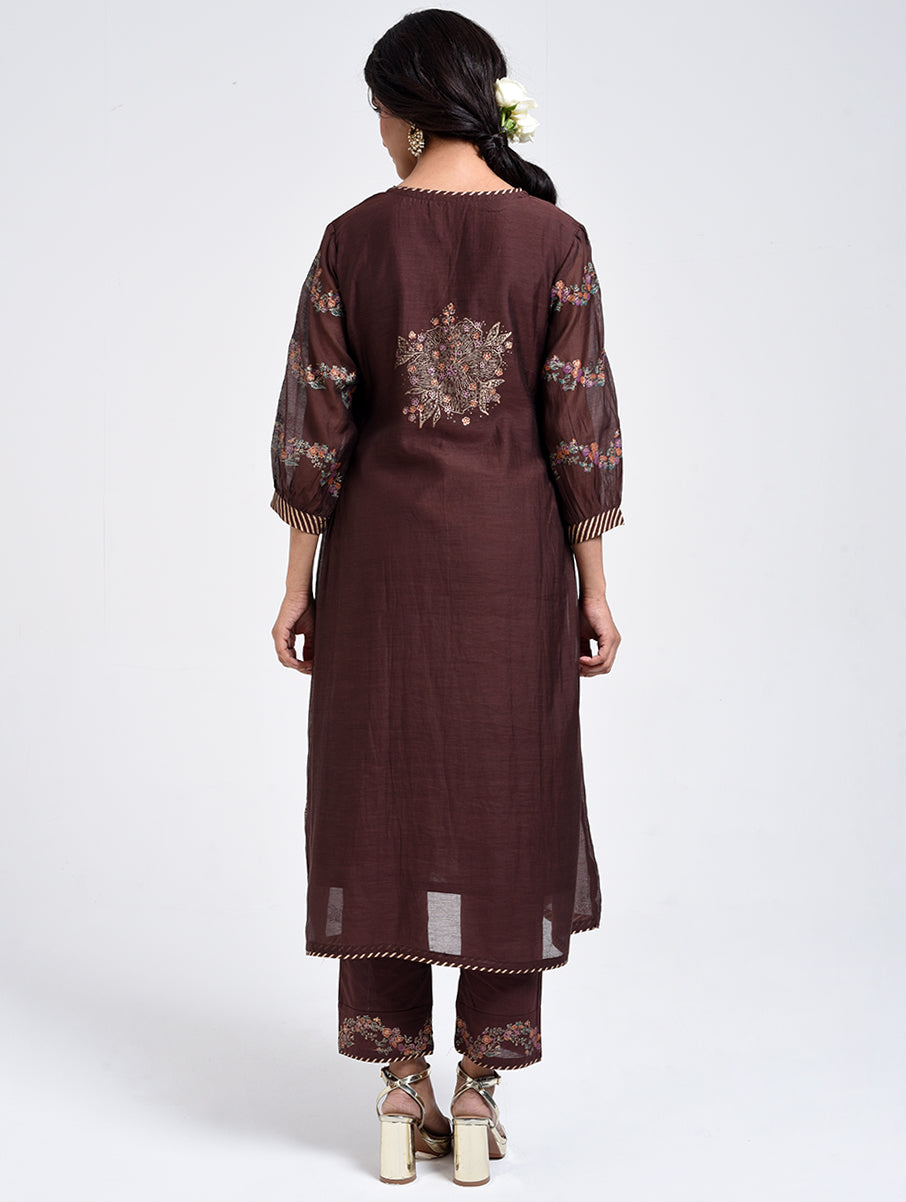 Gudhal Brown Cotton Silk A line Kurta