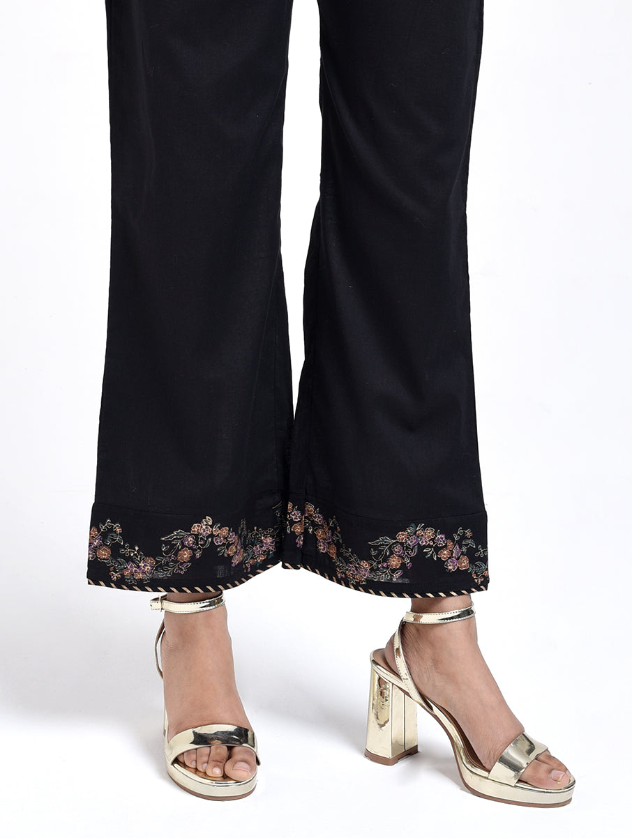 Gudhal Black Cotton Silk Collar Kurta, Pants & Dupatta