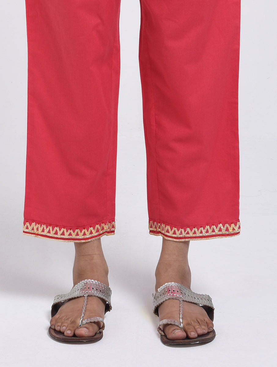 Chamki Pink Cotton Gota Patti Kurta, Pants & Dupatta Set