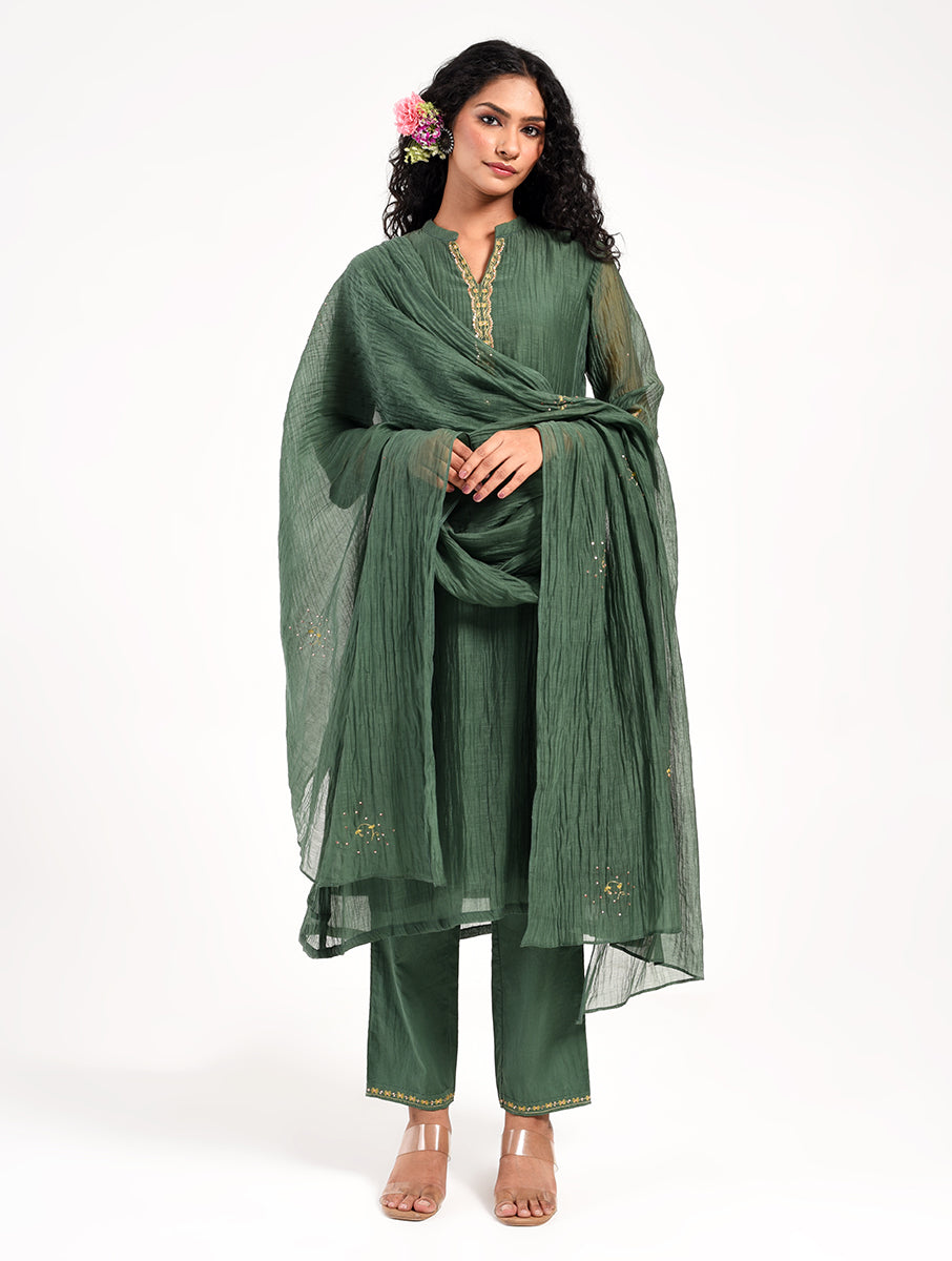 Khushbu Green Kurta Pant Dupatta Set