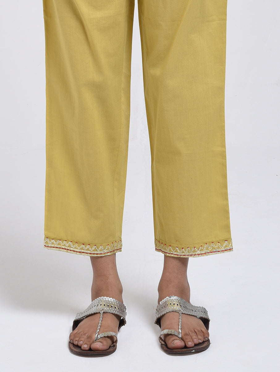 Chamki Yellow Cotton Gota Patti Kurta, Pants & Dupatta