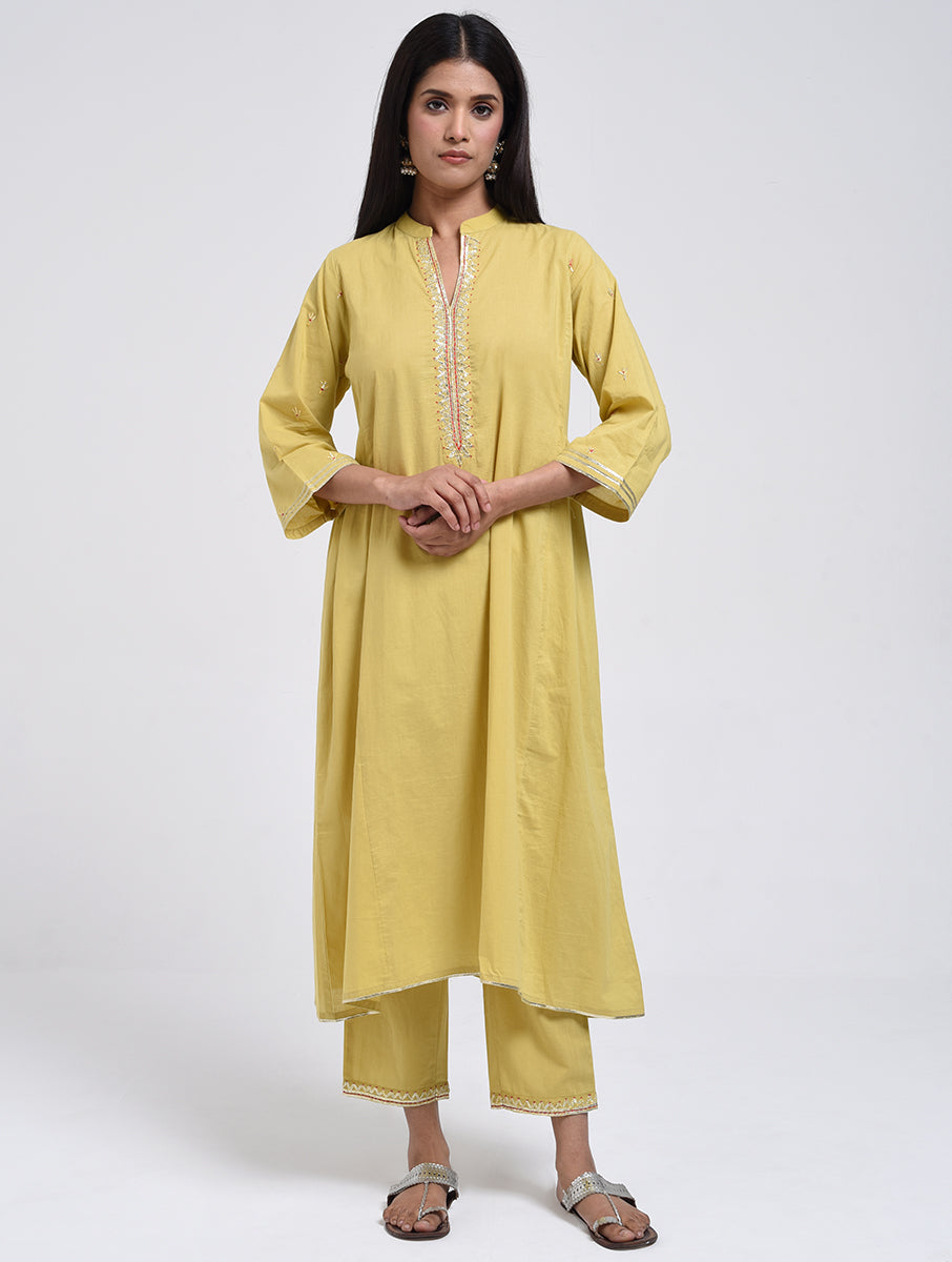 Chamki Lime Yellow Cotton Gota Patti Pant