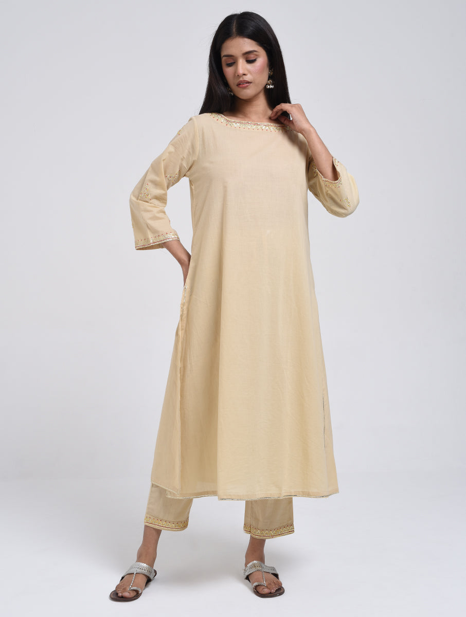 Chamki Beige Cotton Gota Patti Pants