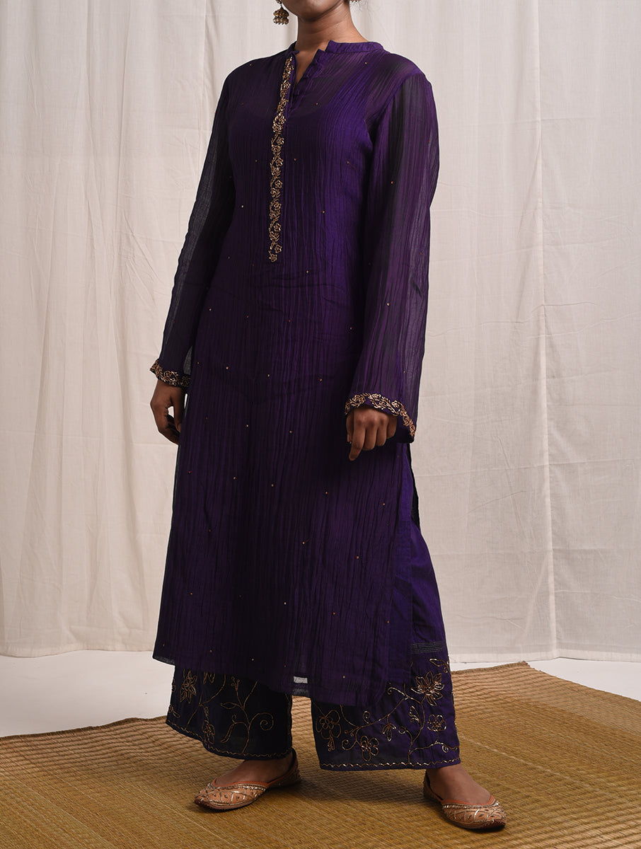 Naqsh Purple Straight Kurta set of 3