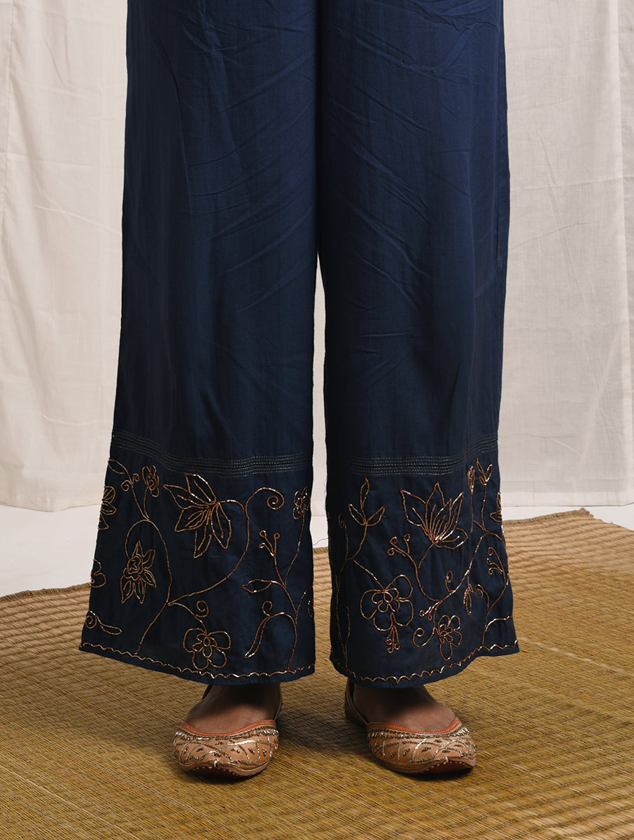 cotton Blue color hand embroidered zardozi pant/pajama