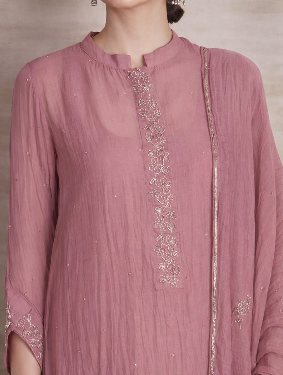 Naqsh Onion Pink Collar Kurta set of 3