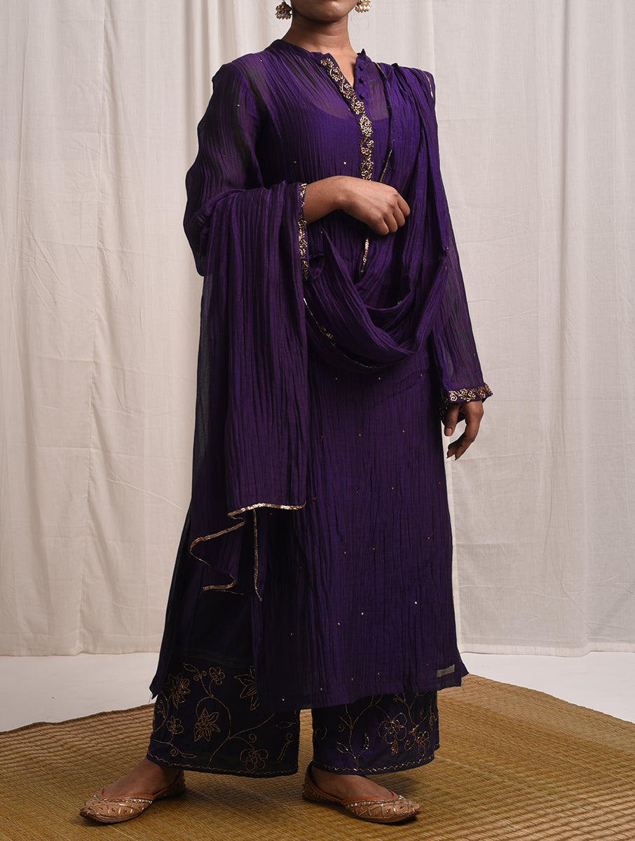Naqsh Purple Straight Kurta set of 3