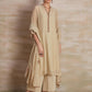 Chanderi cotton silk beige color hand embroidered zardozi straight  kurta pajama & dupatta set