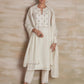 Chanderi cotton silk white  color hand embroidered zardozi kurta pajama & dupatta set