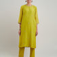 Women Lime Green Chanderi Silk Embroidered Round Neck Regular Fit Kurta