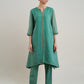 Women Green Chanderi Silk Embroidered Round Neck A Line Kurta