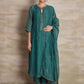 Women Turquois Green Cotton Silk Chanderi  Hand Embroidery Round Neck Flared Kurta set