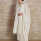 Chanderi cotton silk white  color hand embroidered zardozi kurta pajama & dupatta set