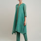 Women Green Chanderi Silk Embroidered Round Neck A Line Kurta