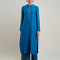 Women Teal Cotton Silk  Embroidered Collar  Neck Straight  Kurta