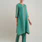 Women Green Chanderi Silk Embroidered Round Neck A Line Kurta