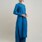 Women Teal Cotton Silk  Embroidered Collar  Neck Straight  Kurta