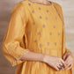 Chanderi cotton silk yellow  color hand embroidered zardozi anarkali kurta pajama & dupatta set