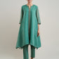 Women Green Chanderi Silk Embroidered Round Neck A Line Kurta