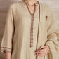 Chanderi cotton silk beige color hand embroidered zardozi straight  kurta pajama & dupatta set