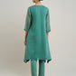 Women Green Chanderi Silk Embroidered Round Neck A Line Kurta