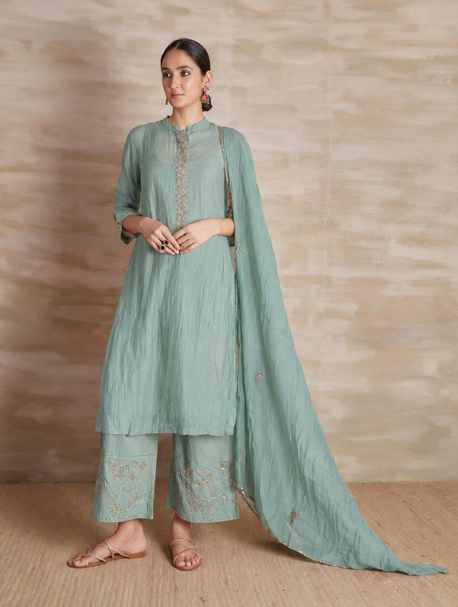 Naqsh Blue Collar Kurta Pajama Dupatta Set