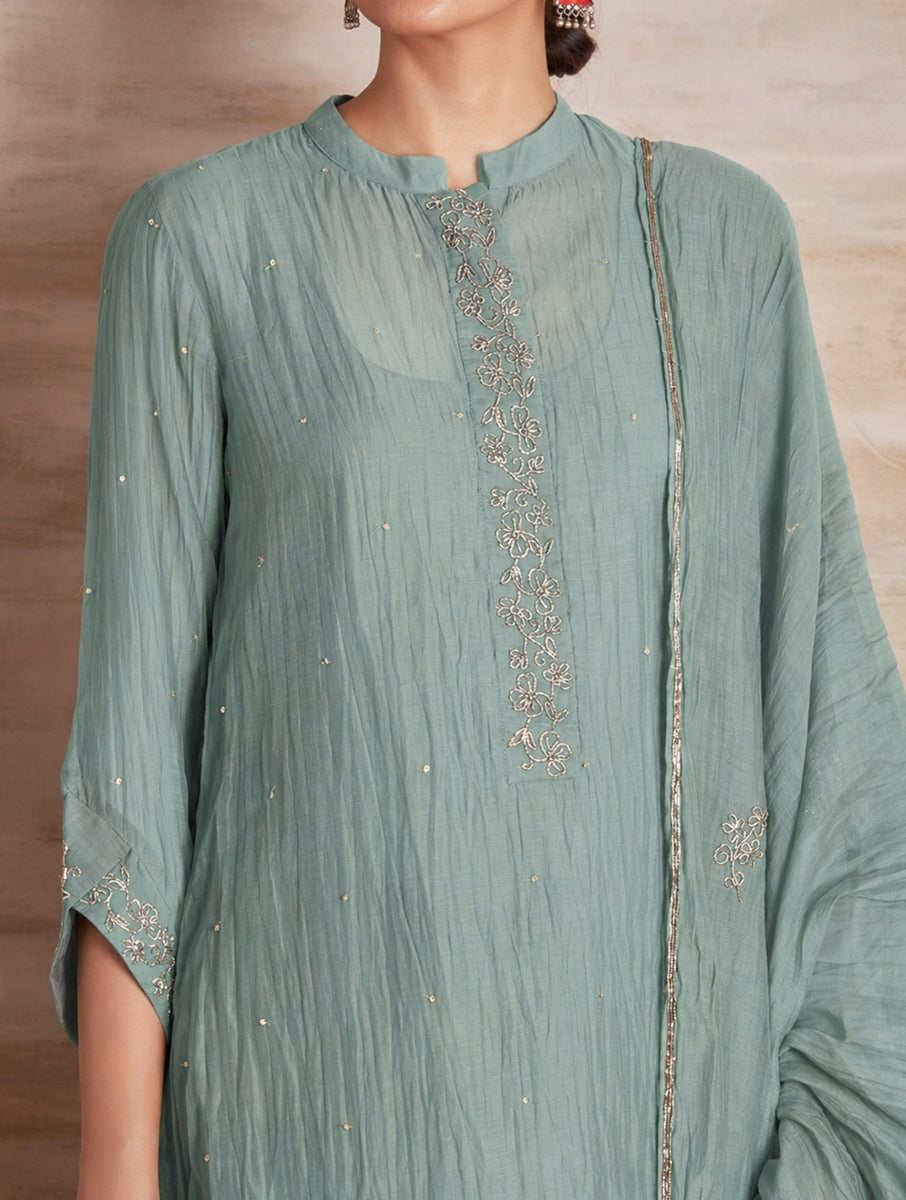 Naqsh Blue Collar Kurta Pajama Dupatta Set