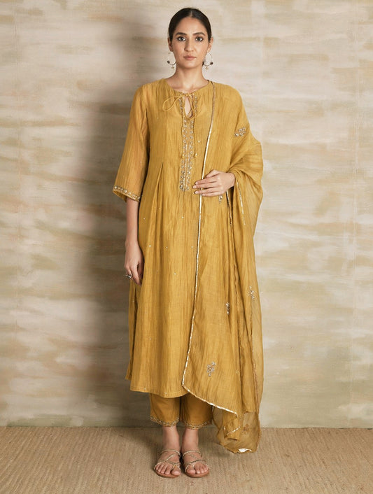 Naqsh Yellow Box Pleat  Kurta set of 3