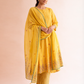 Gudhal Yellow Cotton Silk Block Print Kurta, Pants & Dupatta