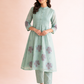 Gudhal Blue Cotton Silk Block Print Kurta, Pants & Dupatta