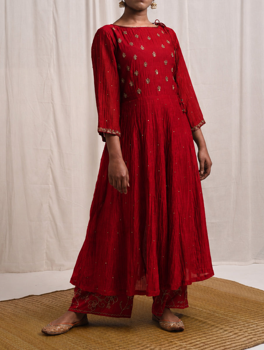 Naqsh  Red Anarkali Kurta set of 3