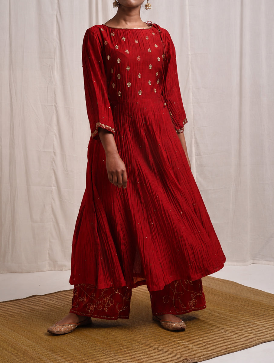 Naqsh  Red Anarkali Kurta set of 3