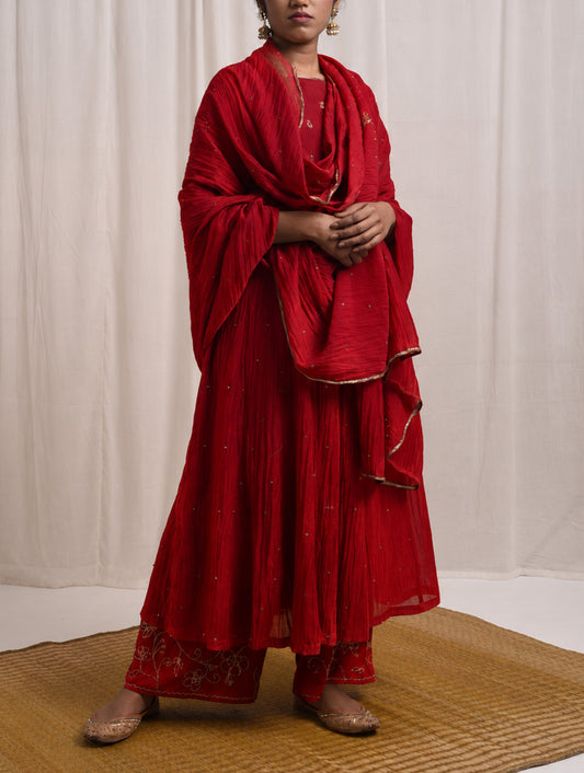 Naqsh  Red Anarkali Kurta set of 3