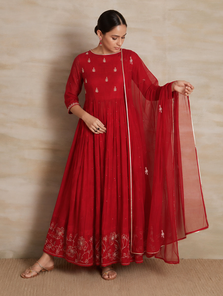 Naqsh  Red Anarkali Kurta set of 3