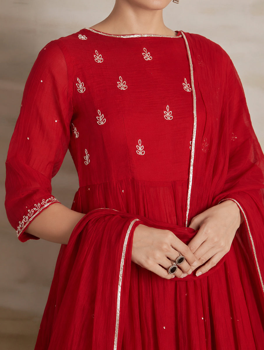 Naqsh  Red Anarkali Kurta set of 3