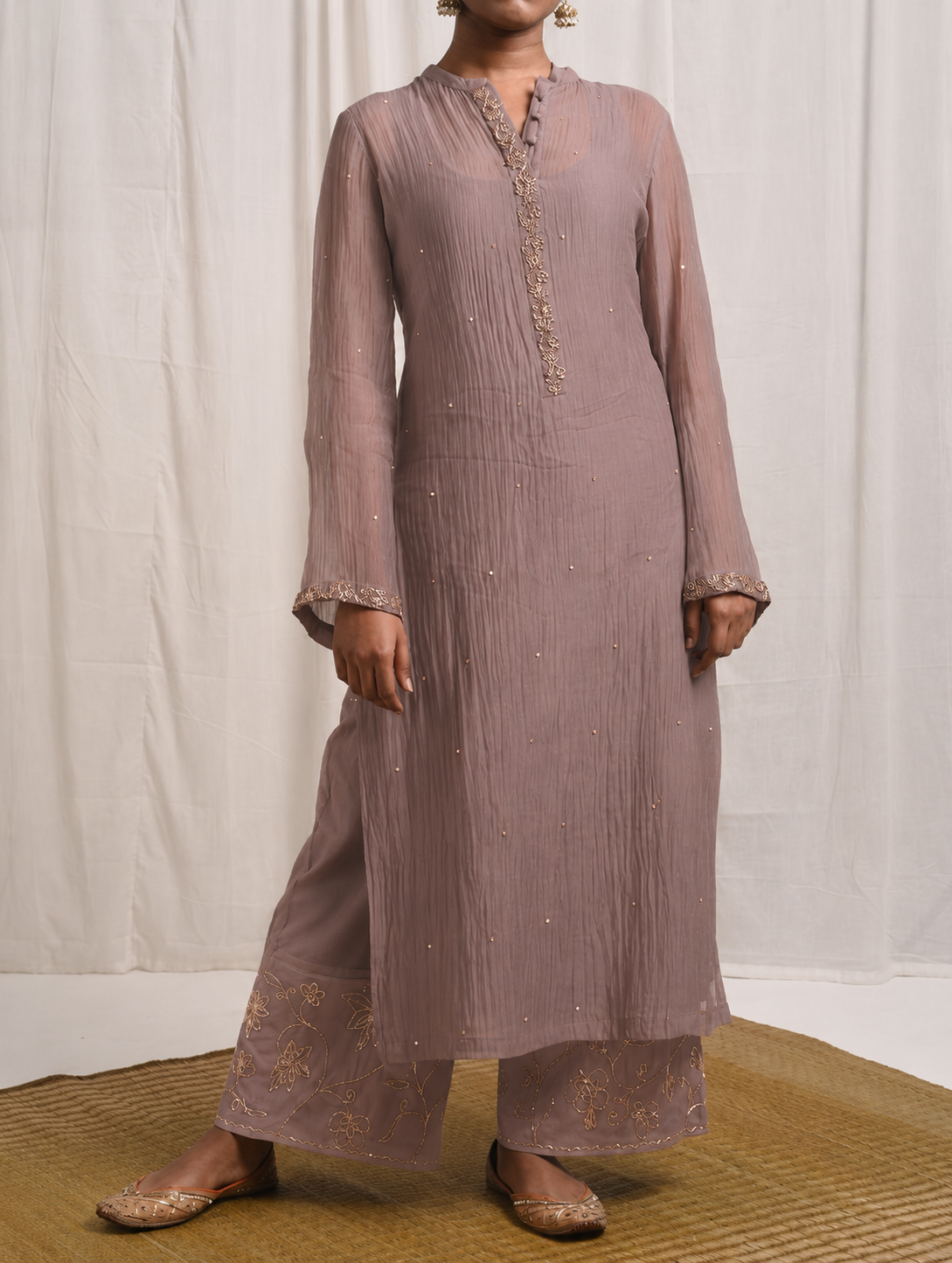 Naqsh Taupe Straight Kurta set of 3
