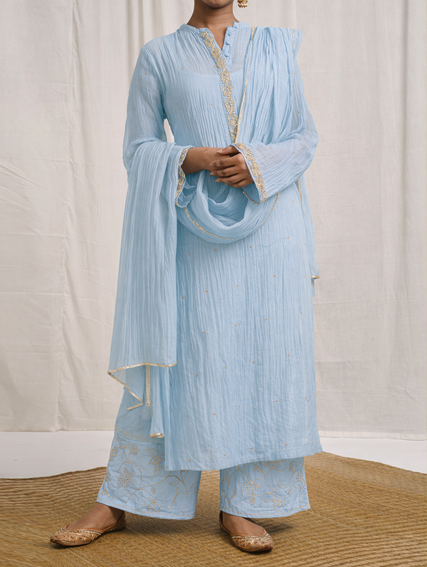Naqsh Pastel Blue Straight Kurta set of 3