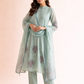 Gudhal Blue Cotton Silk Block Print Kurta, Pants & Dupatta