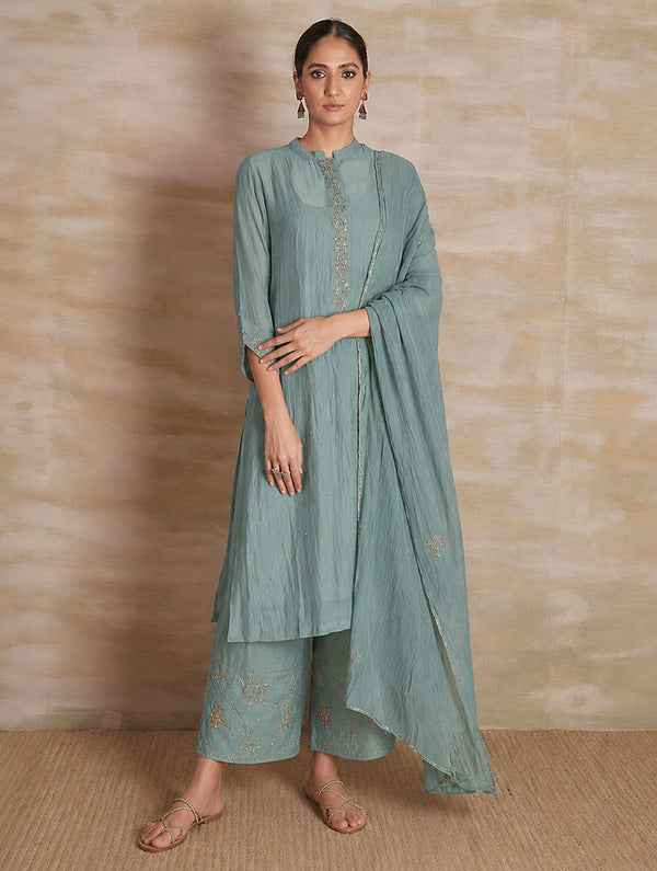 Naqsh Blue Collar Kurta Pajama Dupatta Set