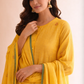 Gudhal Yellow Cotton Silk Block Print Kurta, Pants & Dupatta