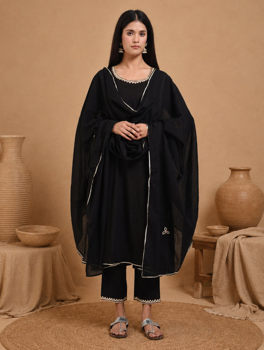Chamki  Black Cotton Gota Patti Kurta, Pants & Dupatta
