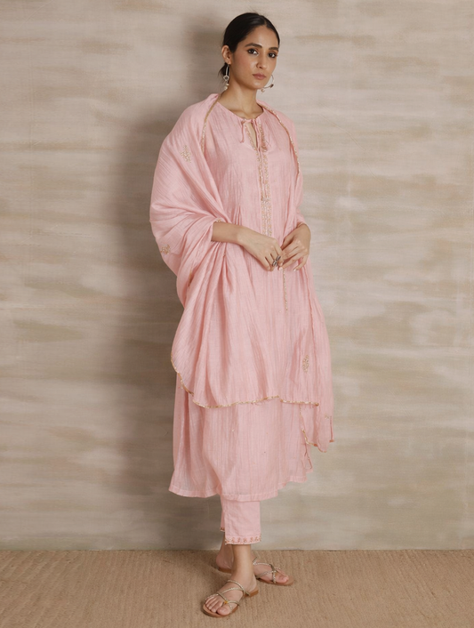 Naqsh Pink Box Pleat  Kurta set of 3 (Copy)