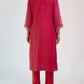 Women Pink Silk Hand Embroidery Round Neck Straight Kurta set